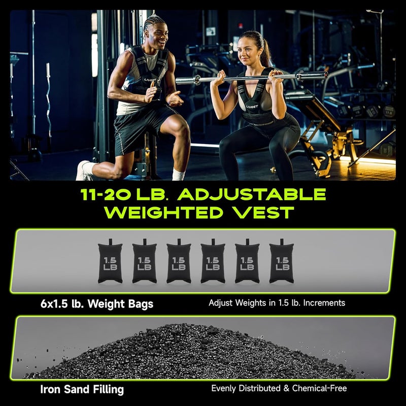 Liveet Adjustable Weighted Vest for Women Men, 4-10lb 11-20lb 20-32lb Weight Vest with 6 Ironsand Bags, Running Vest with Reflective Strips Adjustable Buckle Straps for Walking Strength Training - Image 5